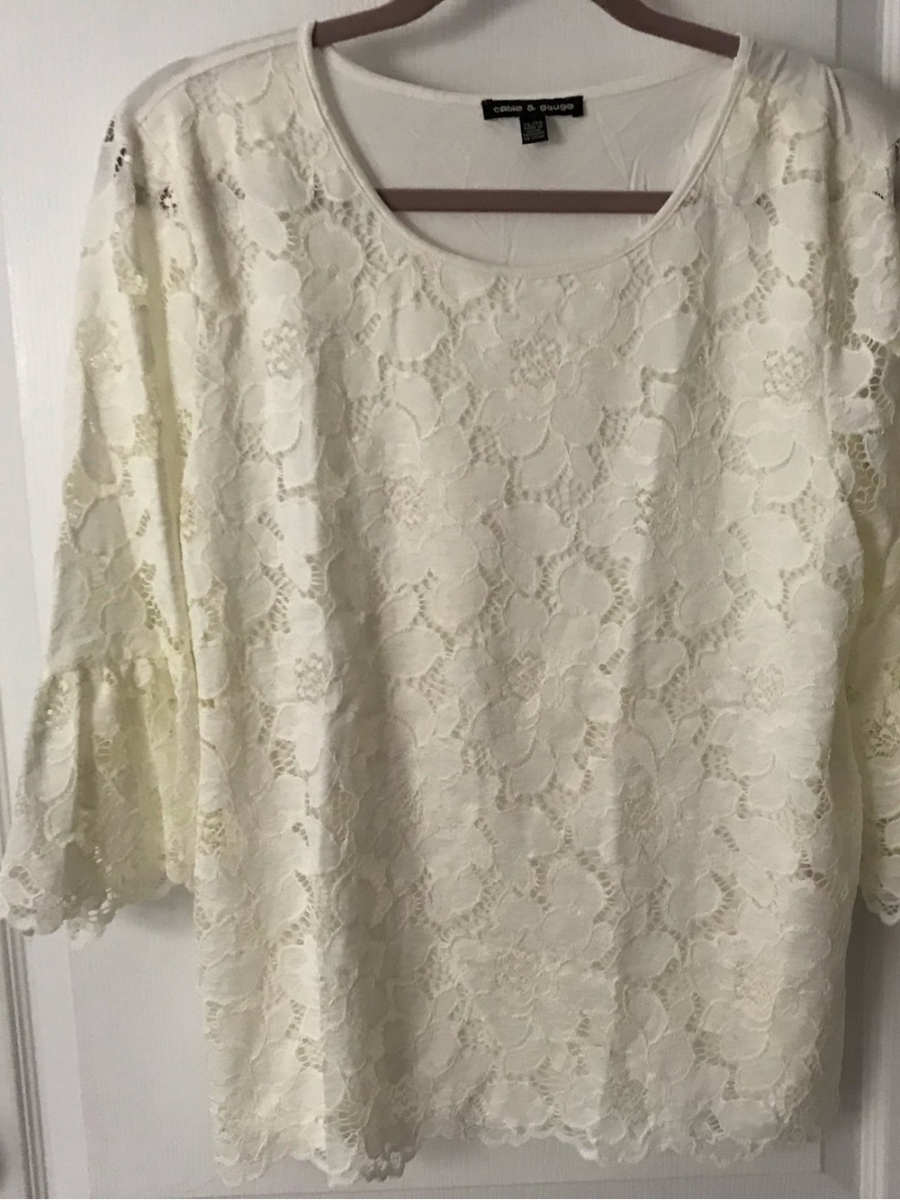 Cable & Gauge Cream Lace Bell Sleeve Top